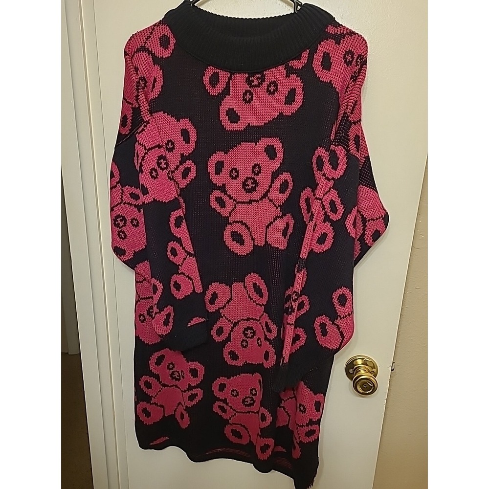 Rare 80s Vintage Pink And Black Teddy Bear Sweater Dress - Ricki Miss Erika